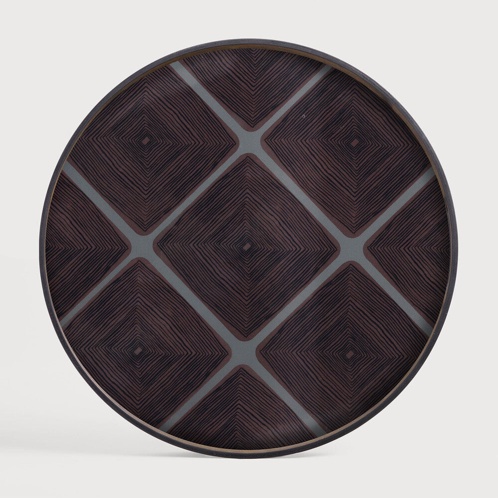 Round Glass Linear Squares Tray, Slate, Extra Large