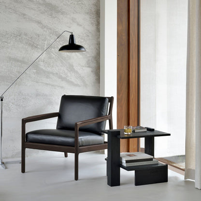 Jack Lounge Chair, Varnished Mahogany, Dark Brown, Black Leather
