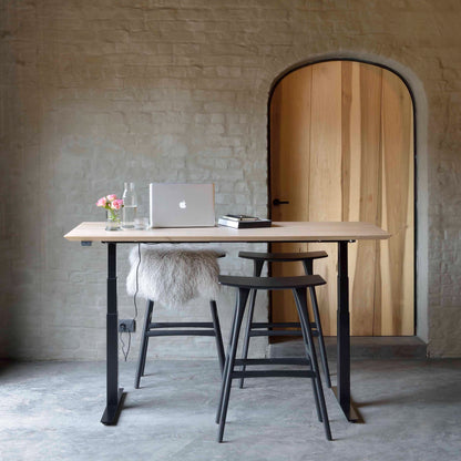 Bok Adjustable Solid Oak Desk, Black Base, 55.5&quot;