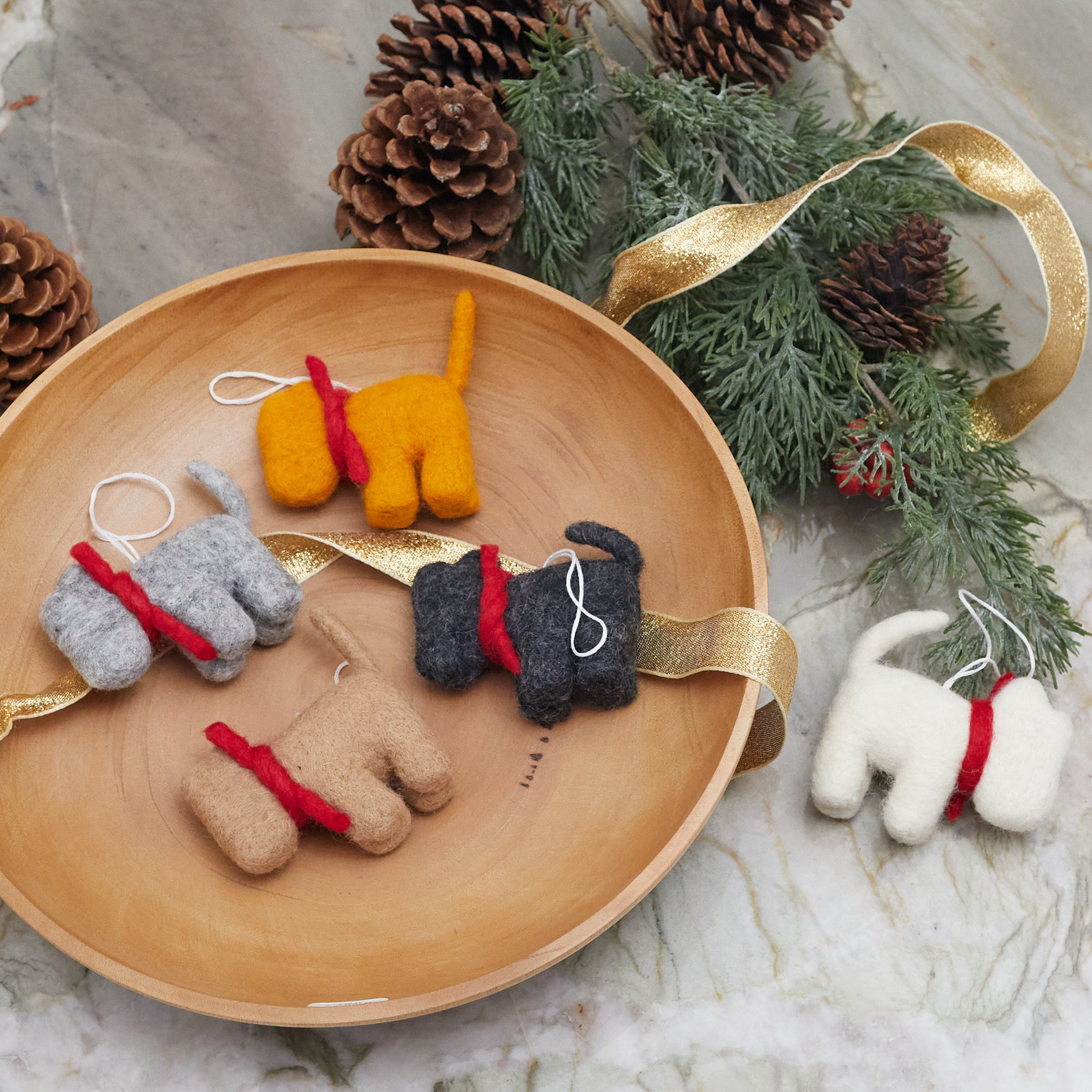 Winter Dog Felt Ornaments Set of 5