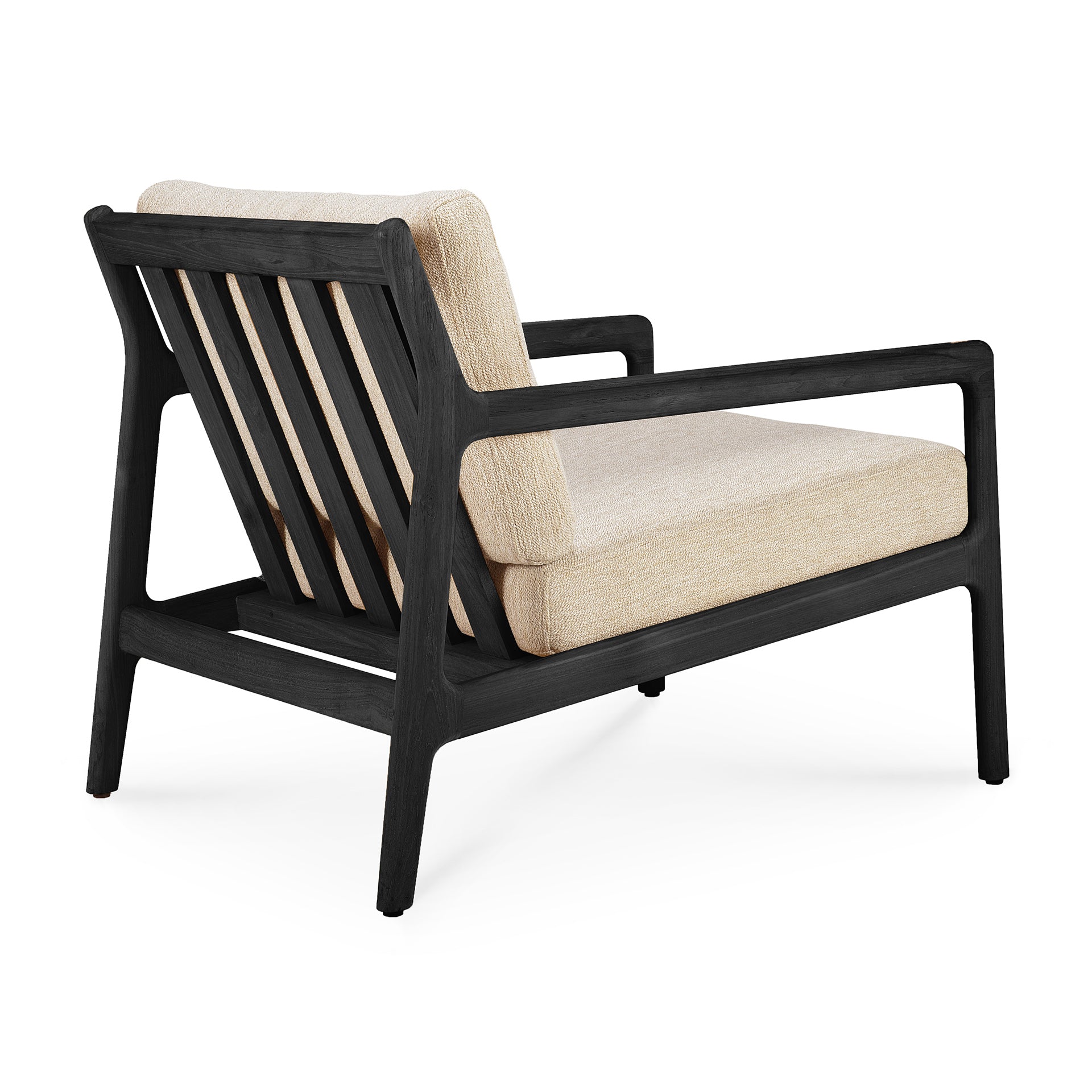 Jack Solid Black Teak Outdoor Lounge Chair, Natural Fabric