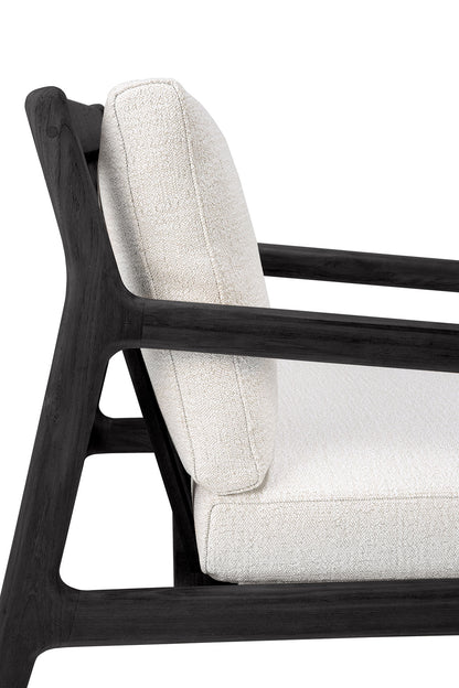 Jack Solid Black Teak Outdoor Lounge Chair, Off White Fabric