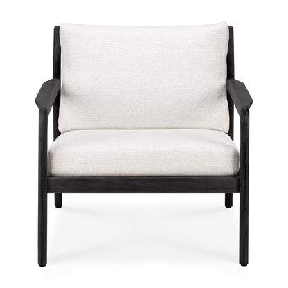 Jack Solid Black Teak Outdoor Lounge Chair, Off White Fabric