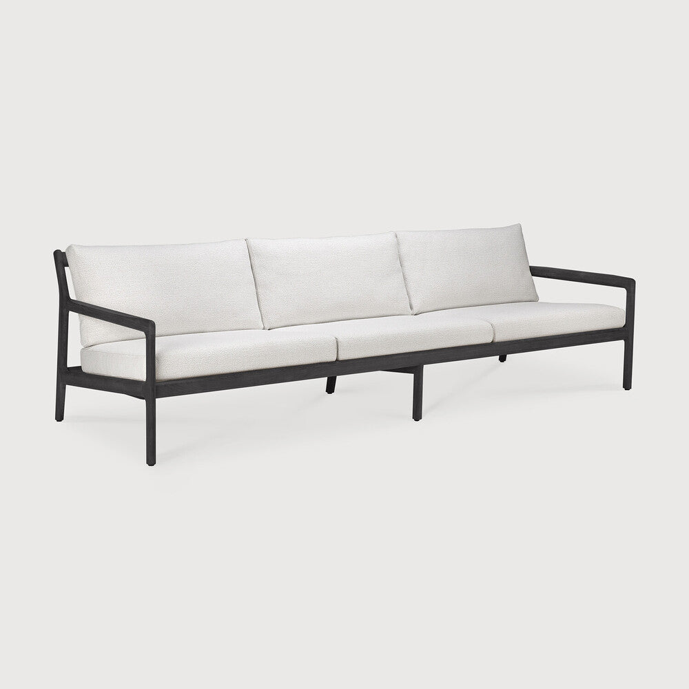 Jack Solid Black Teak Outdoor 3 Seater Sofa, Off White Fabric