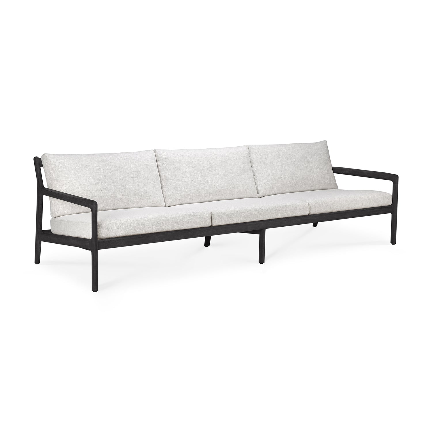 Jack Solid Black Teak Outdoor 3 Seater Sofa, Off White Fabric