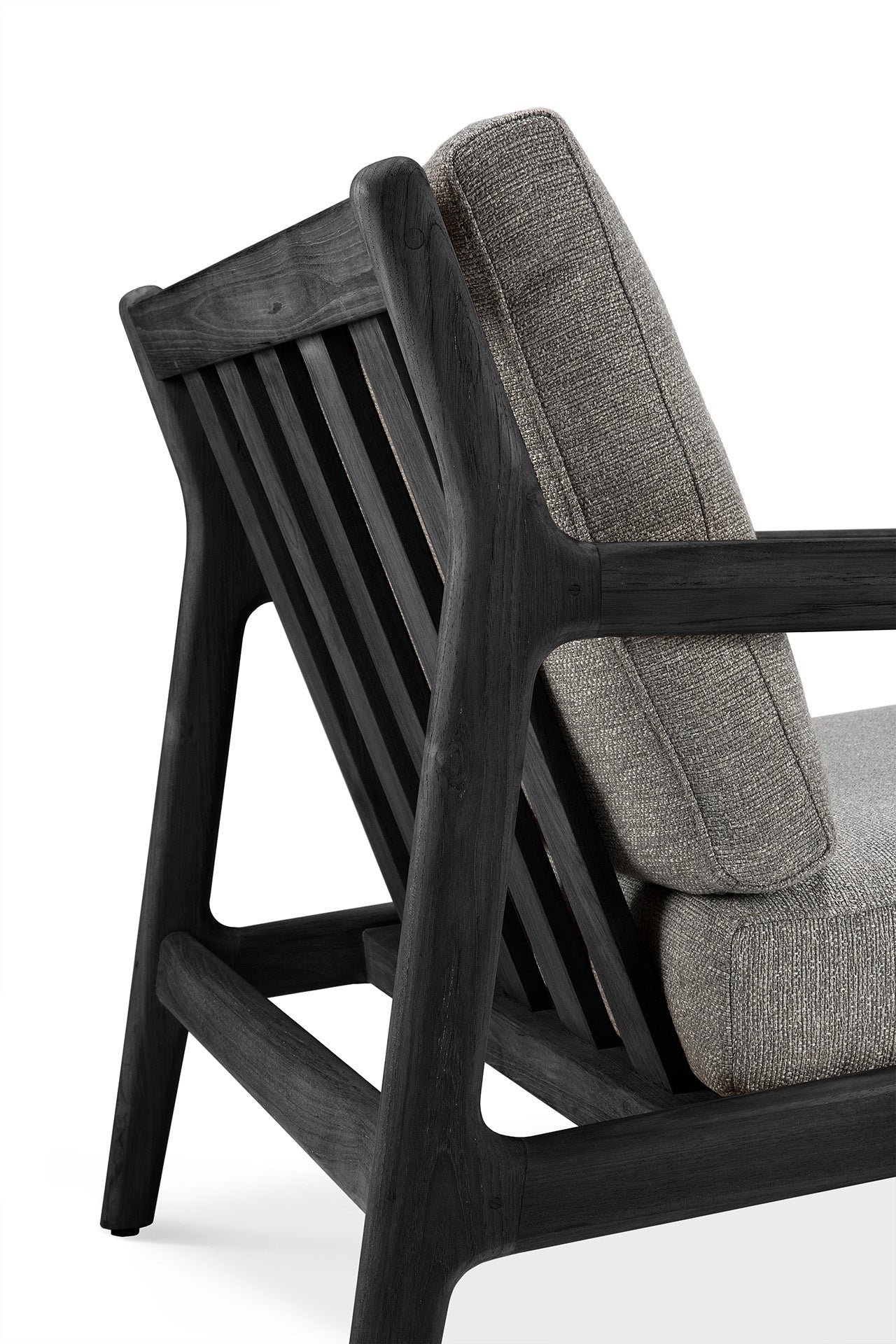 Jack Solid Black Teak Outdoor Lounge Chair, Mocha Fabric