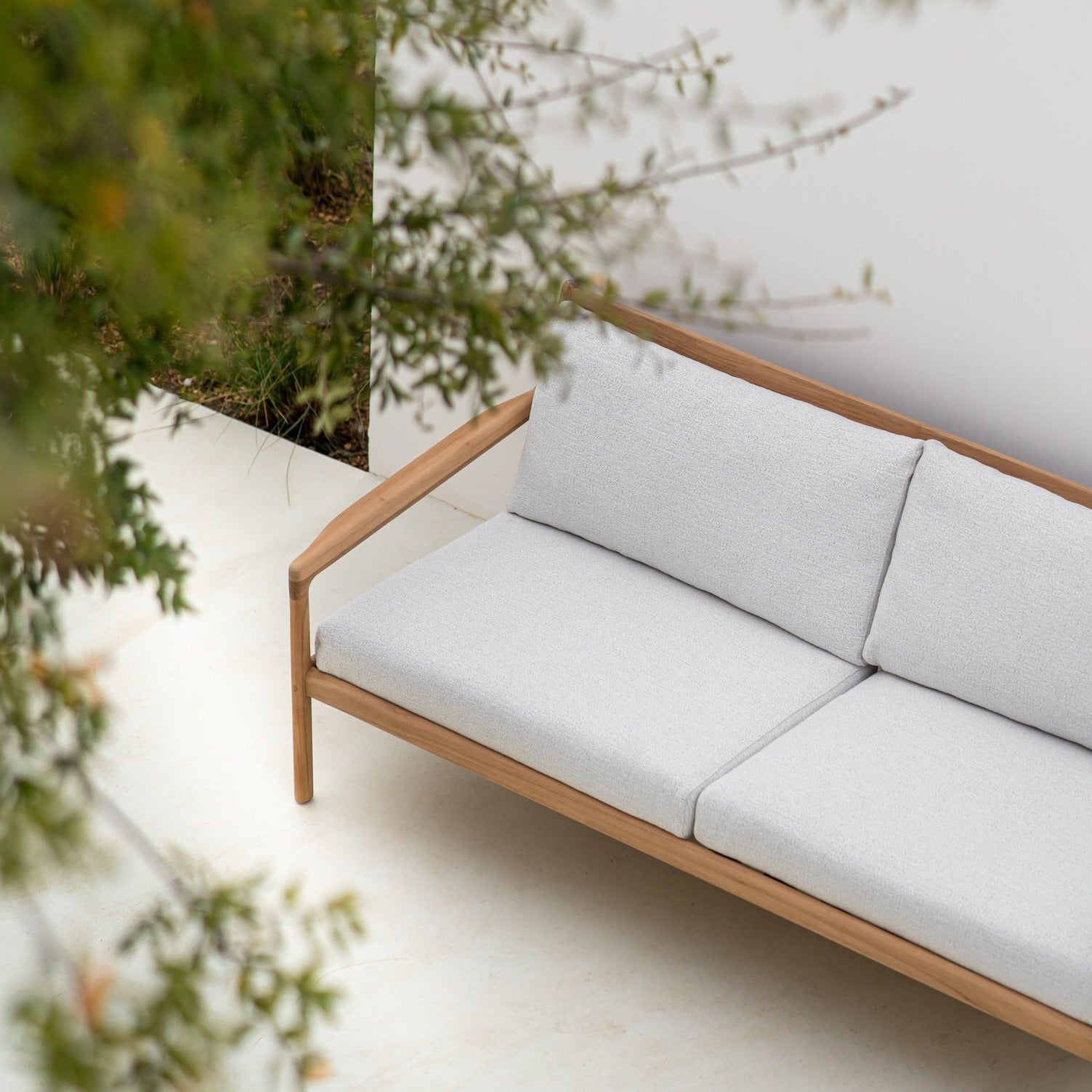 Jack Solid Teak Outdoor 2 Seater Sofa, Off White Fabric