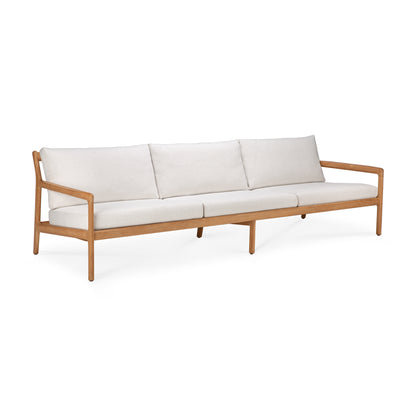 Jack Solid Teak Outdoor 3 Seater Sofa, Off White Fabric