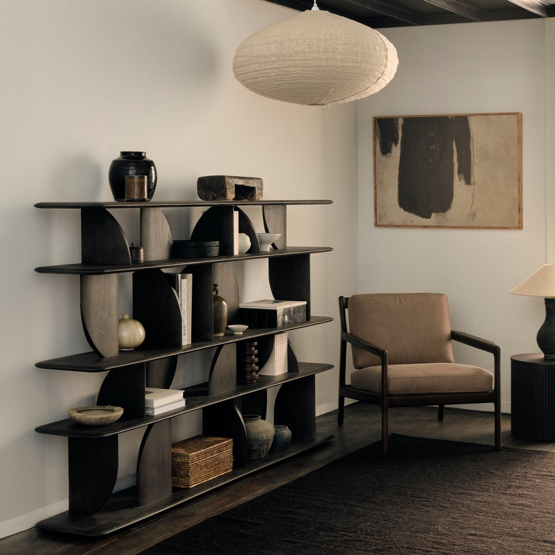 Geometric rack - varnished teak - dark