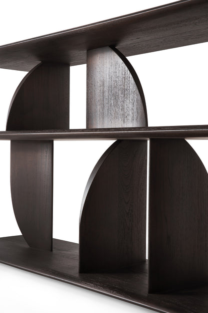 Geometric console - varnished teak - dark