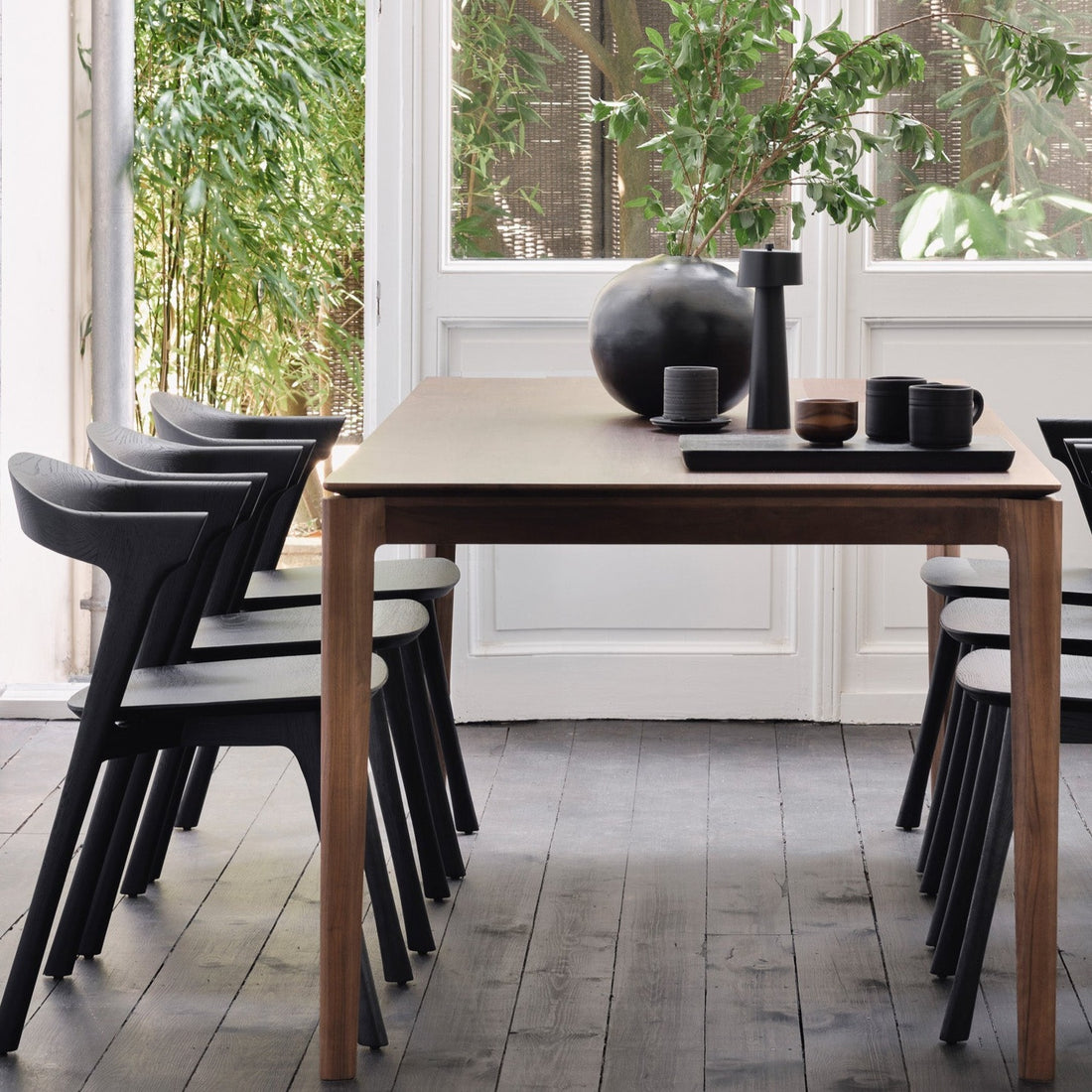 Bok dining table - varnished teak - brown - rectangular