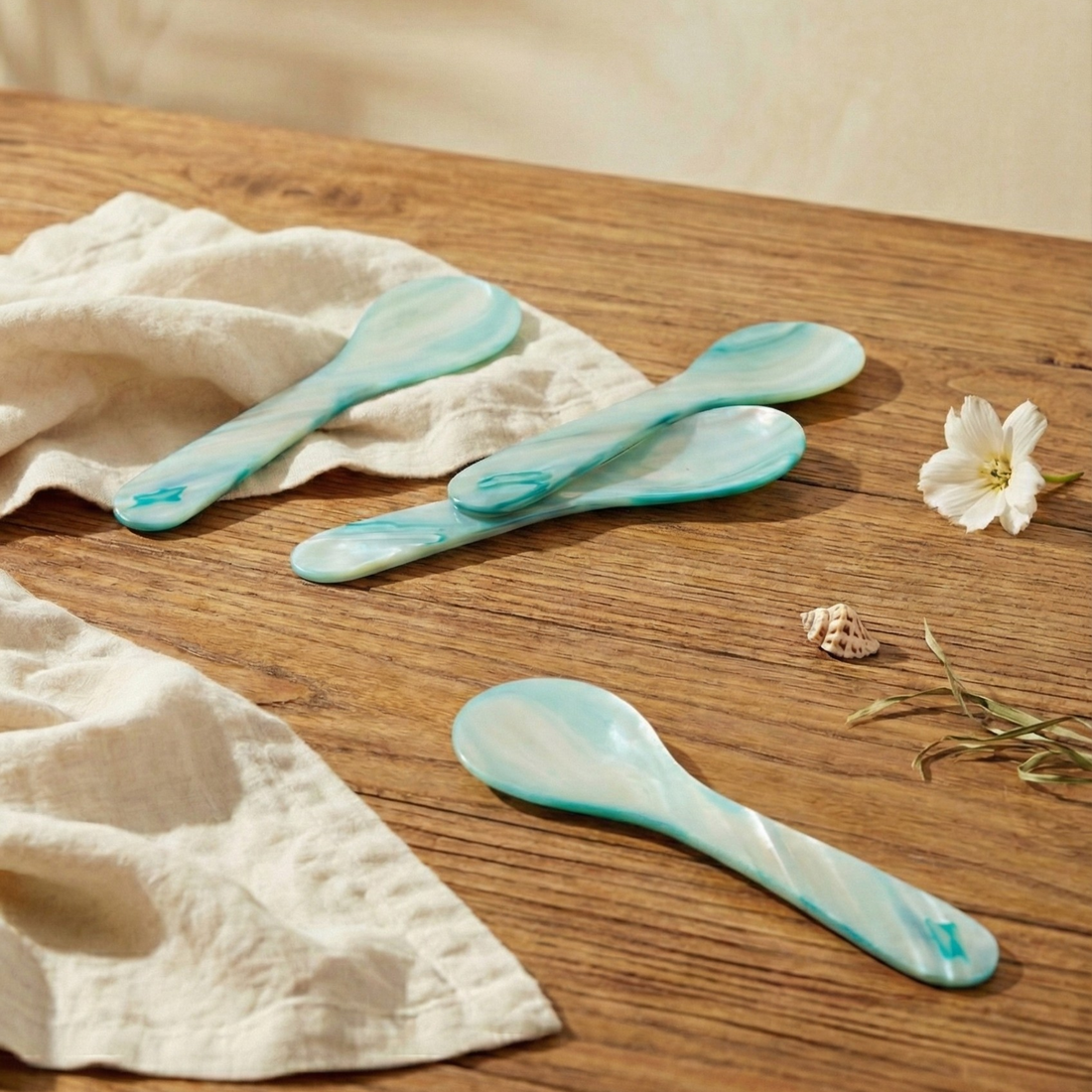 Seashell Spoons, Large Set of 4, Blue