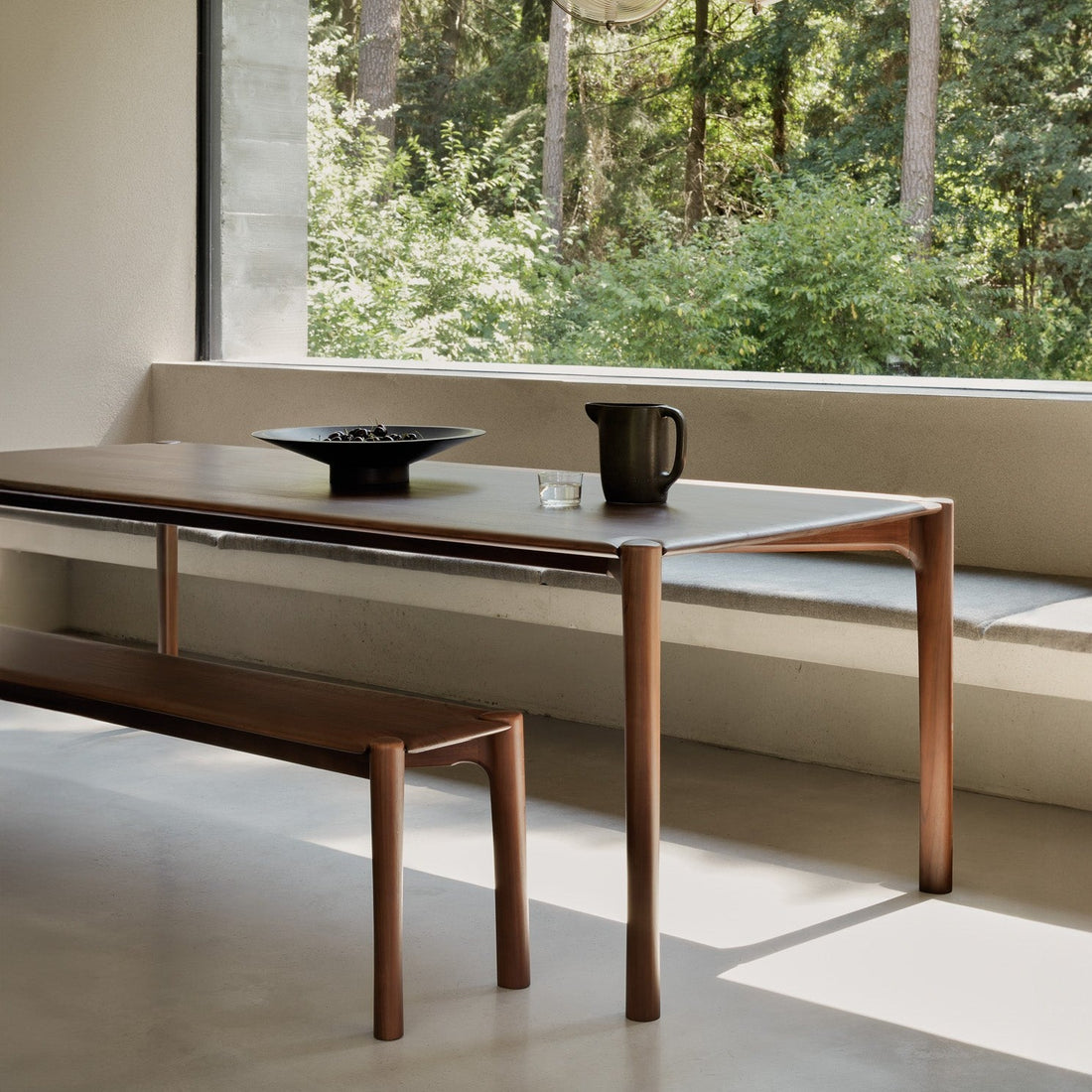 PI dining table - varnished teak - brown - rectangular