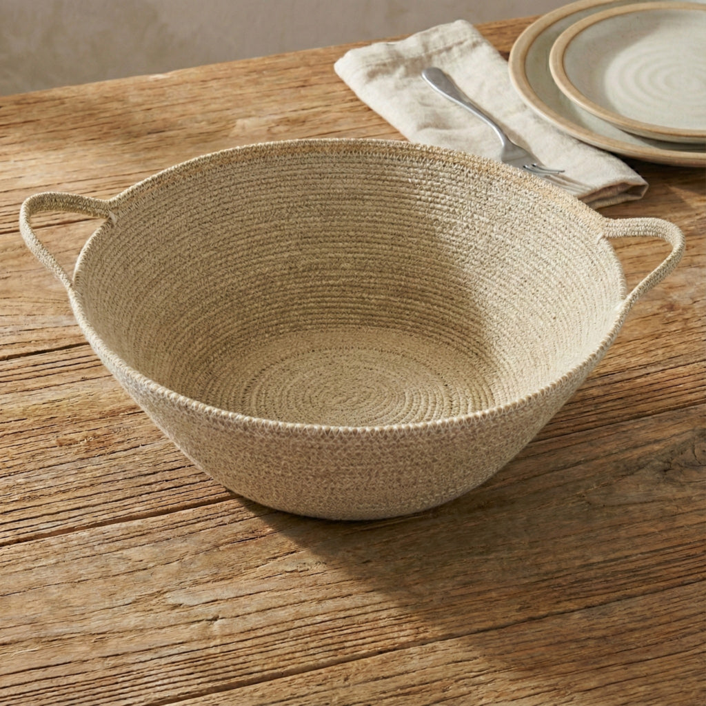 Hydra Woven Seagrass Oversize Bowl with Handles, Grey