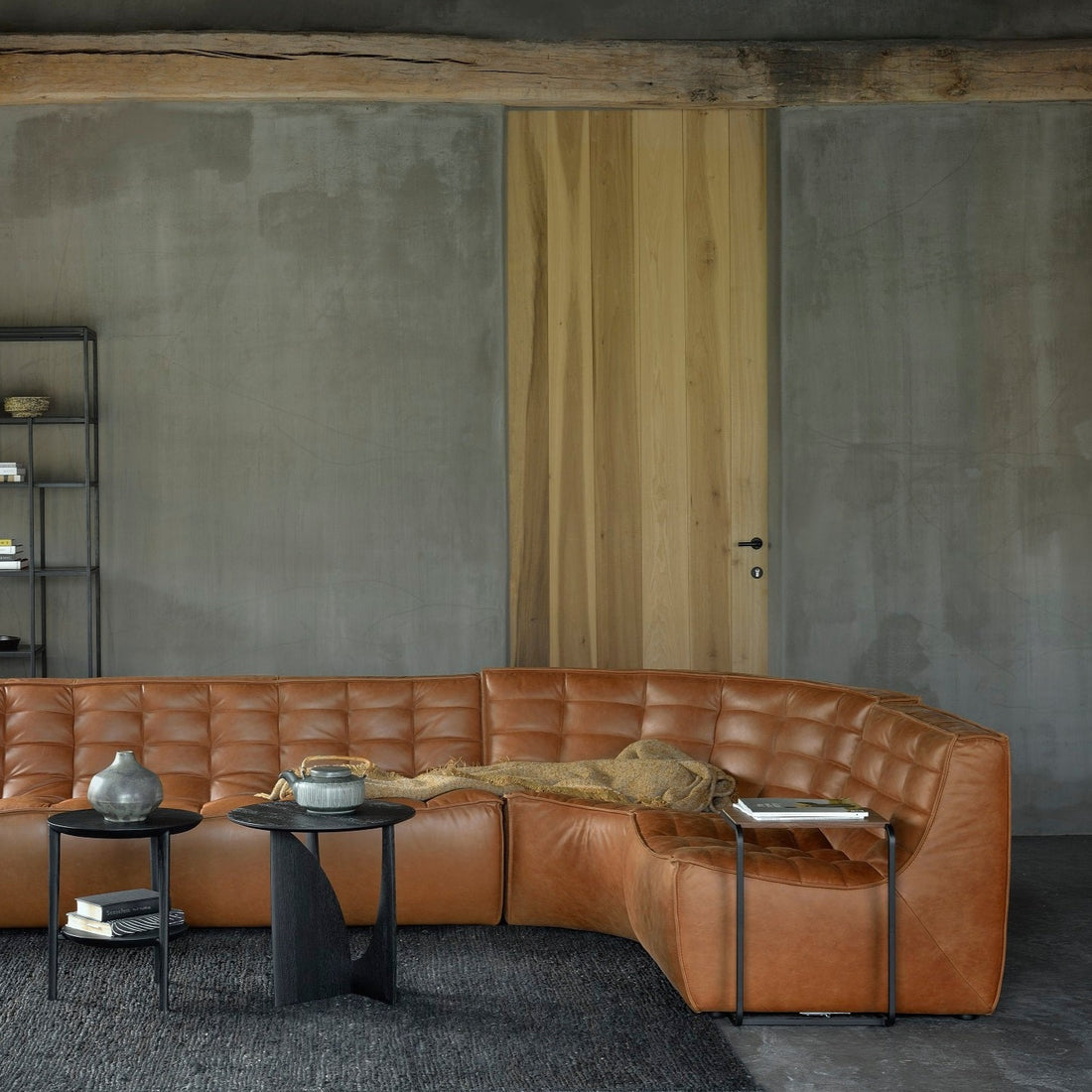N701 Round Corner Sofa, Old Saddle Leather