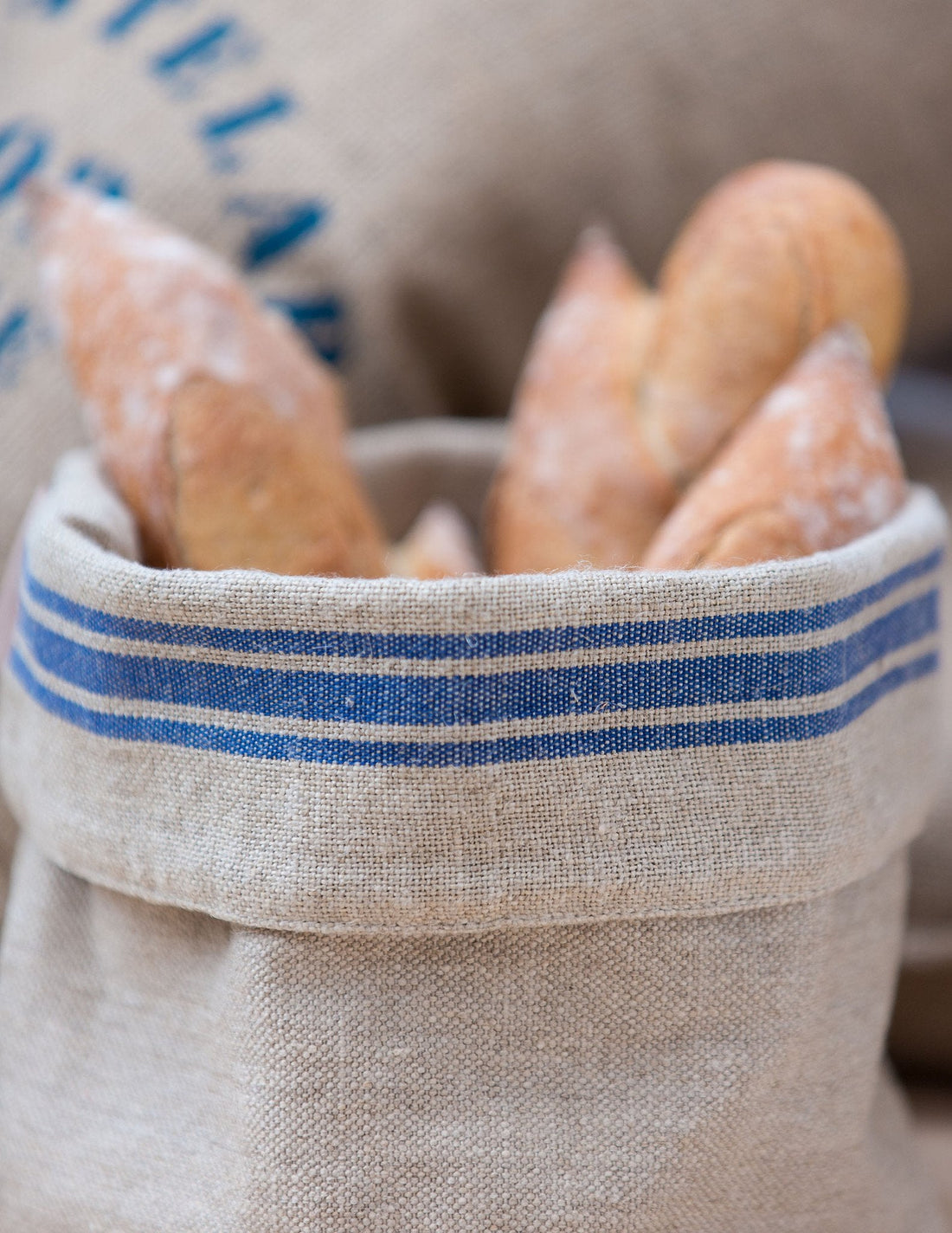 Thieffry Blue Monogramme Linen Bread Bag - French Dry Goods