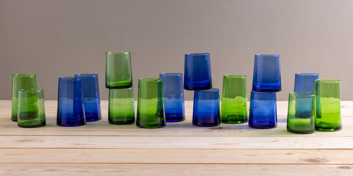 Recycled Tall Cone Glass, Blue, Set of 4