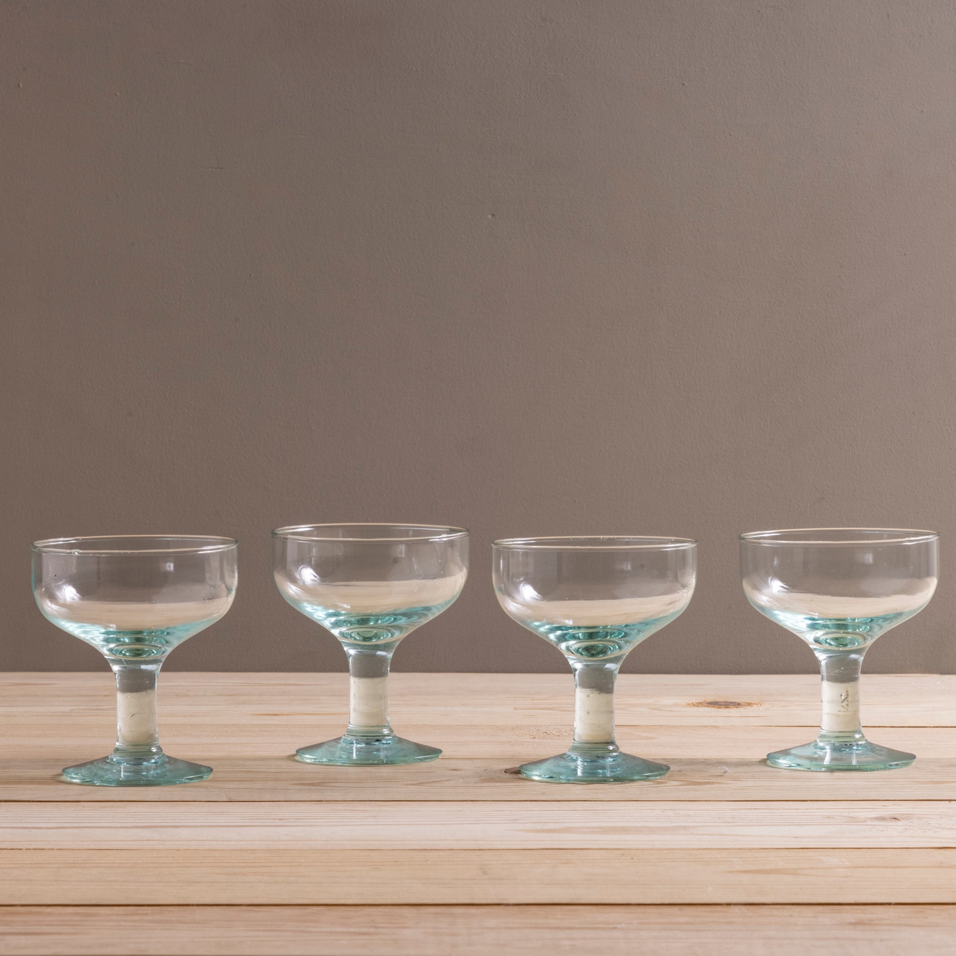 Vintage Mexican Hand Blown Blue-rimmed Martini Glasses, Set of 2, Barware 