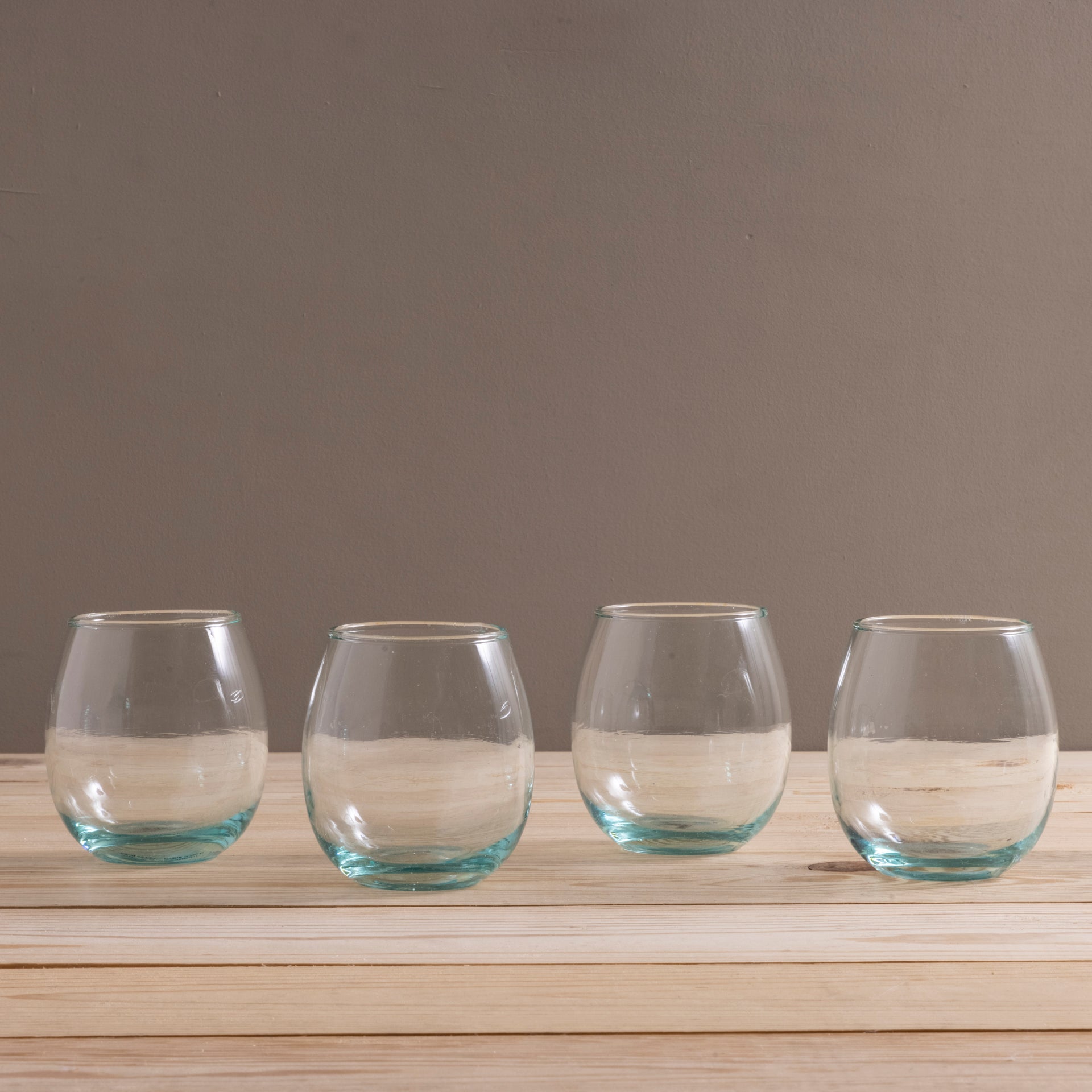 Set of 6 Recycled Hand Blown Aqua Wine Glasses from Mexico