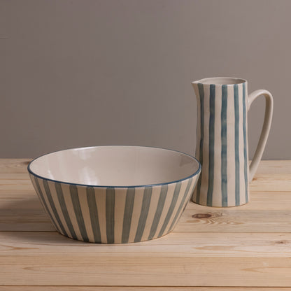 Hand-Painted Stoneware Pitcher with Stripes
