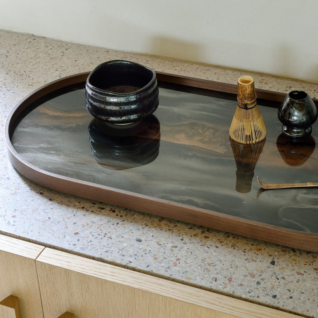 Oblong Bronze Glass Organic Tray