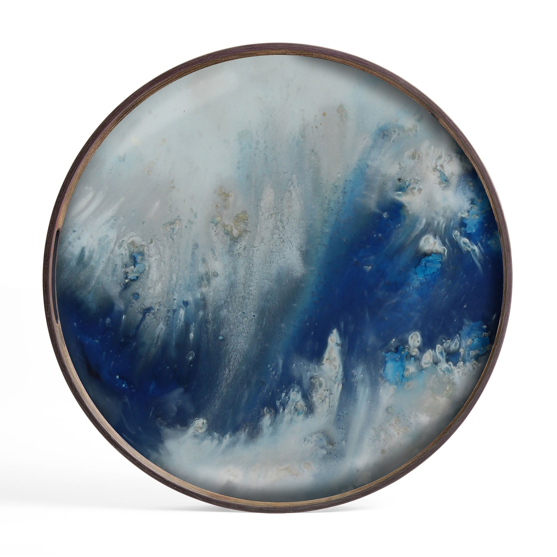 Round Glass Organic Tray, Blue Mist