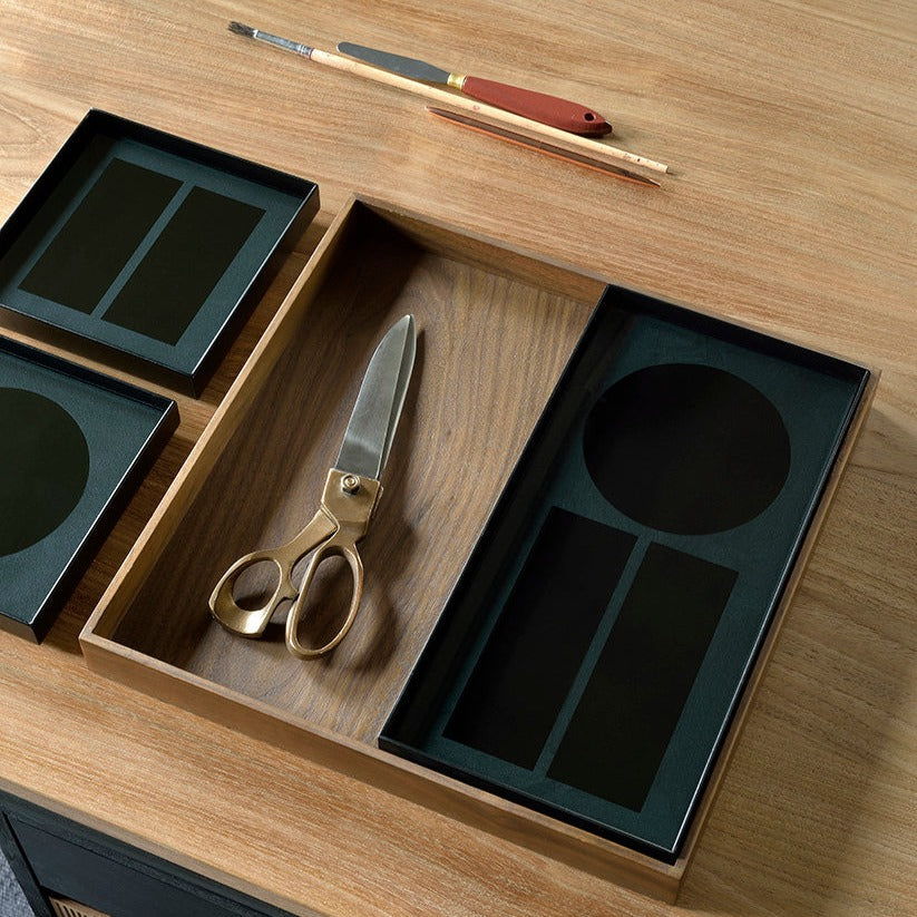 Desk Organiser Set, Glass, Walnut Holder