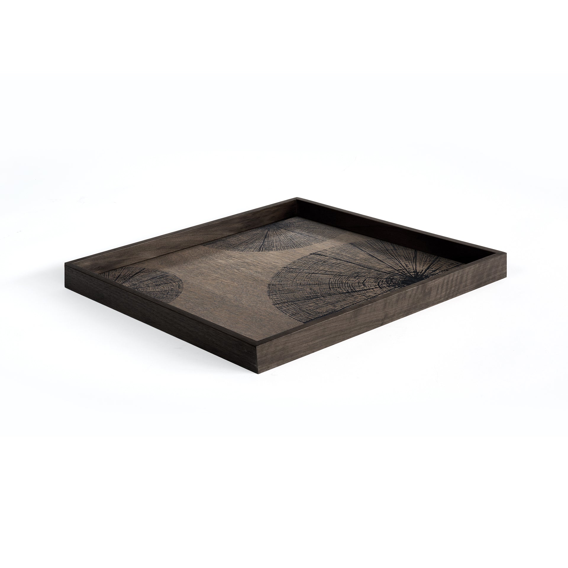 Square Black Slices Varnished Wood Tray, Large