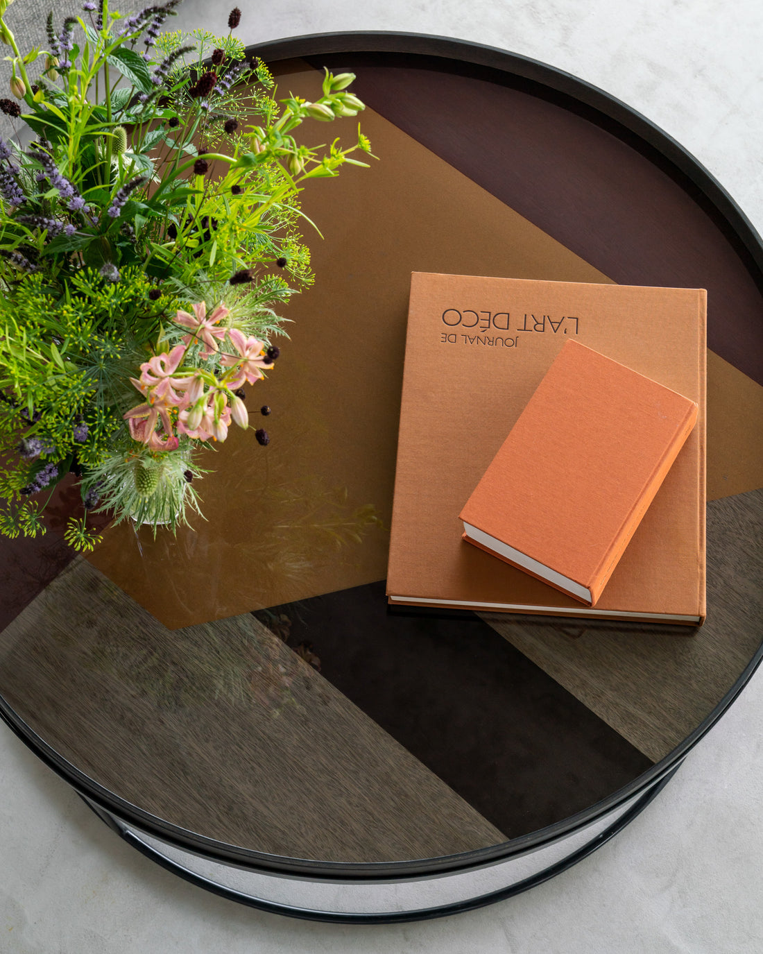 Round Glass Angle Tray, Bronze, Extra Large