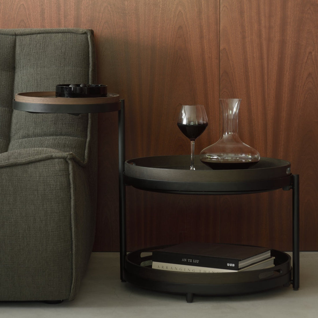 Swivel tray side table - varnished wood - black - round - XS - tray not included