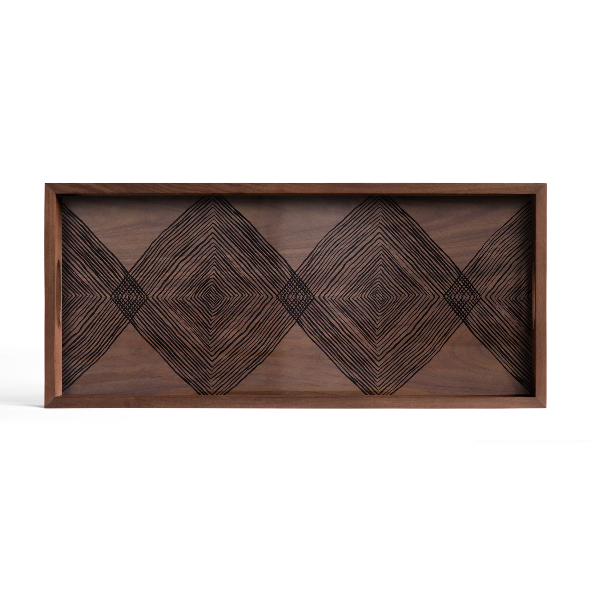 Rectangular Walnut Glass Linear Squares Tray, Medium