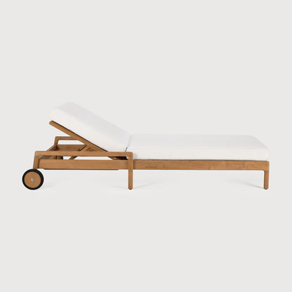 Jack Solid Teak Outdoor Adjustable Lounger, Off White Fabric