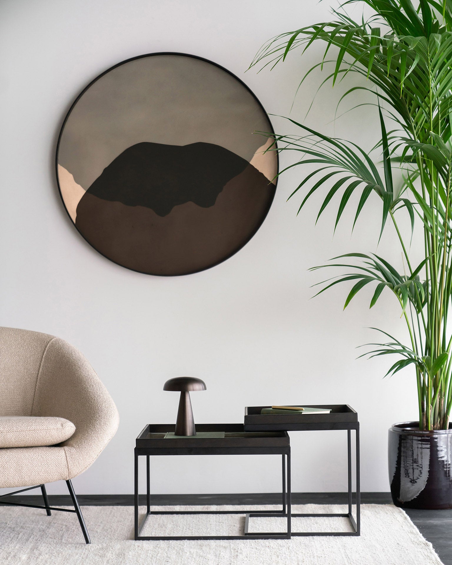 Round Graphite Combined Dots Glass Tray, Extra Large