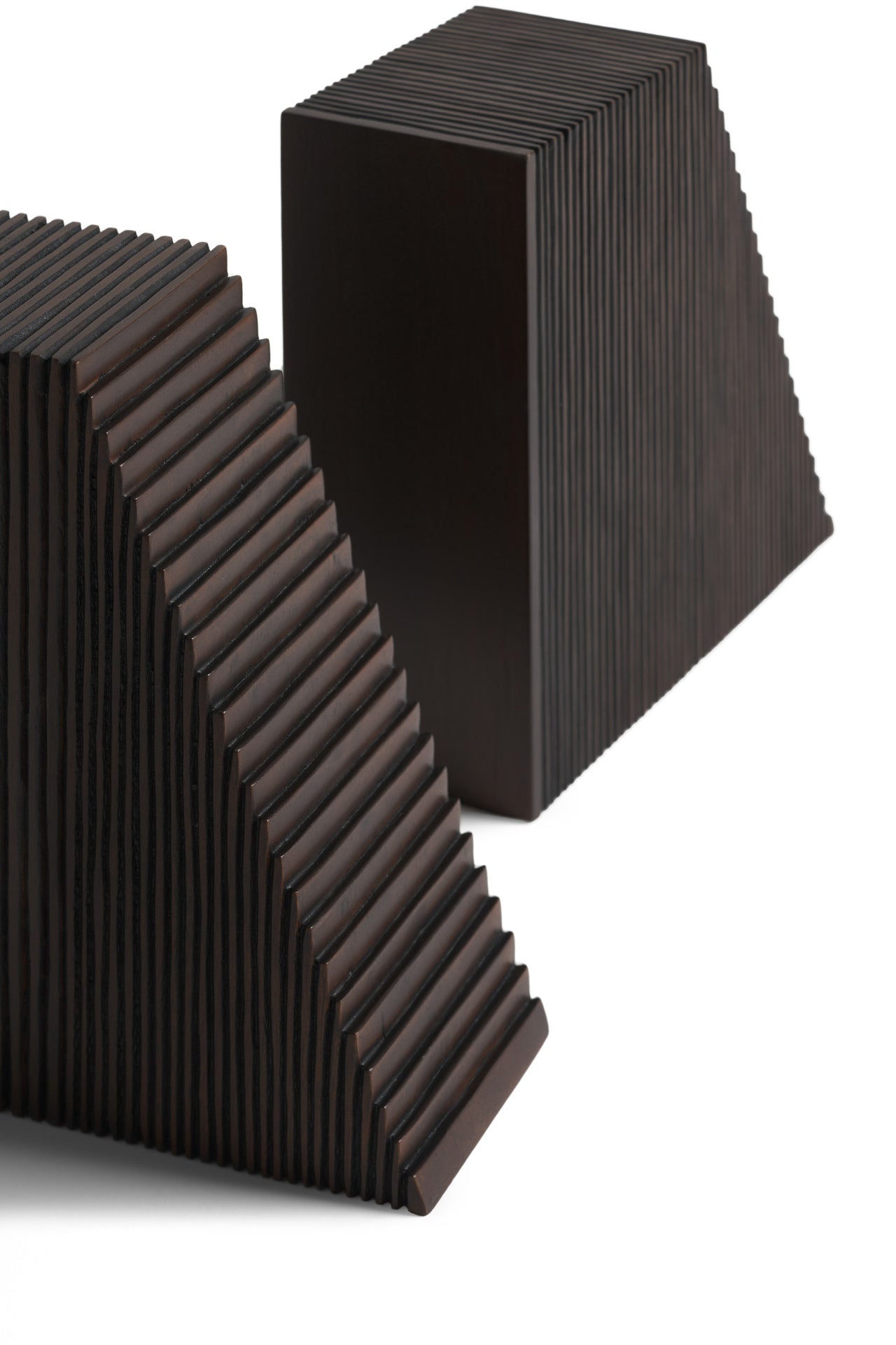 Grooves Dark Brown Mahogany Bookends, Set Of 2