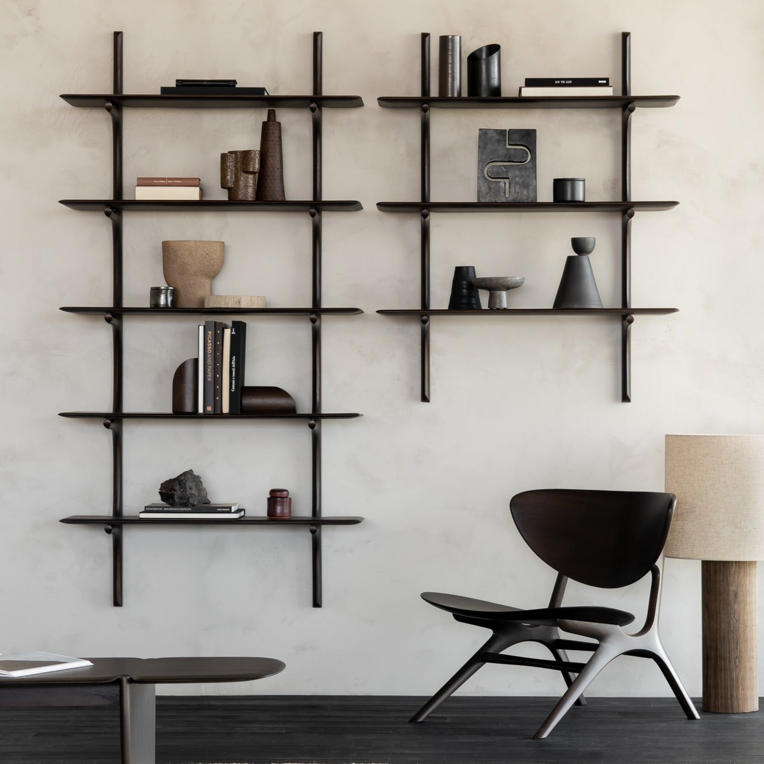 Pi Wall Shelf - varnished mahogany - dark brown - 3 shelves