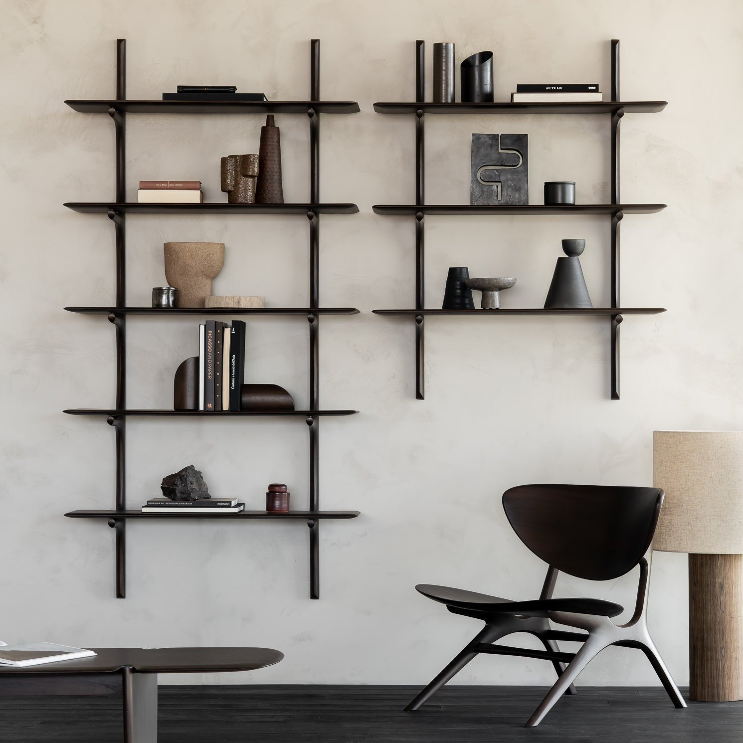 PI wall shelf - varnished mahogany - dark brown - 5 shelves