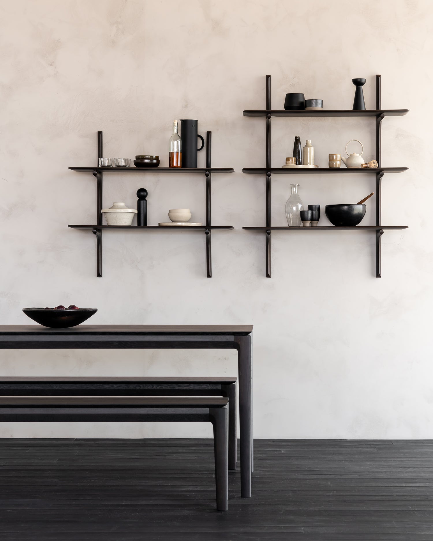 Pi Wall Shelf - varnished mahogany - dark brown - 3 shelves