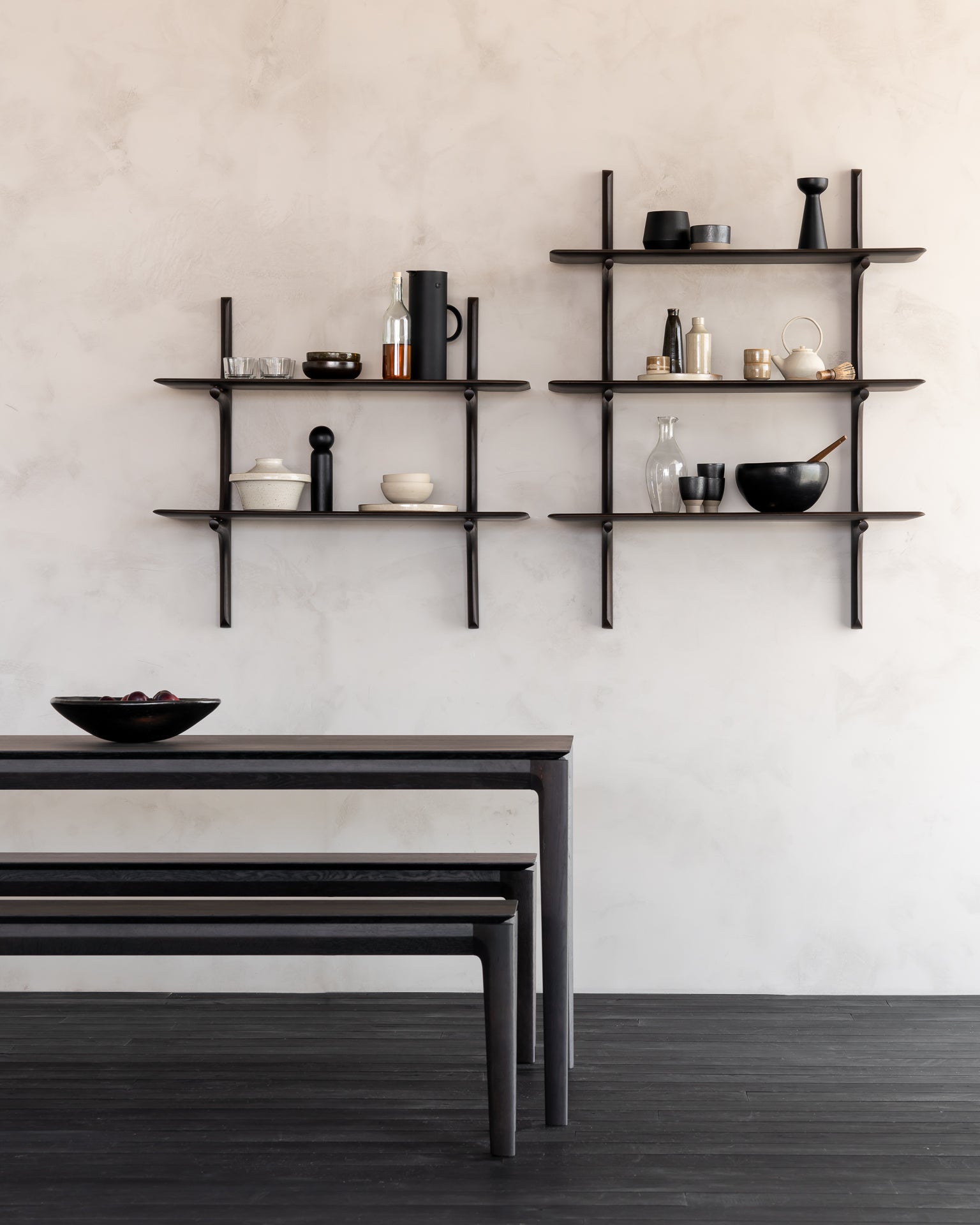 Pi Wall Shelf - varnished mahogany - dark brown - 3 shelves