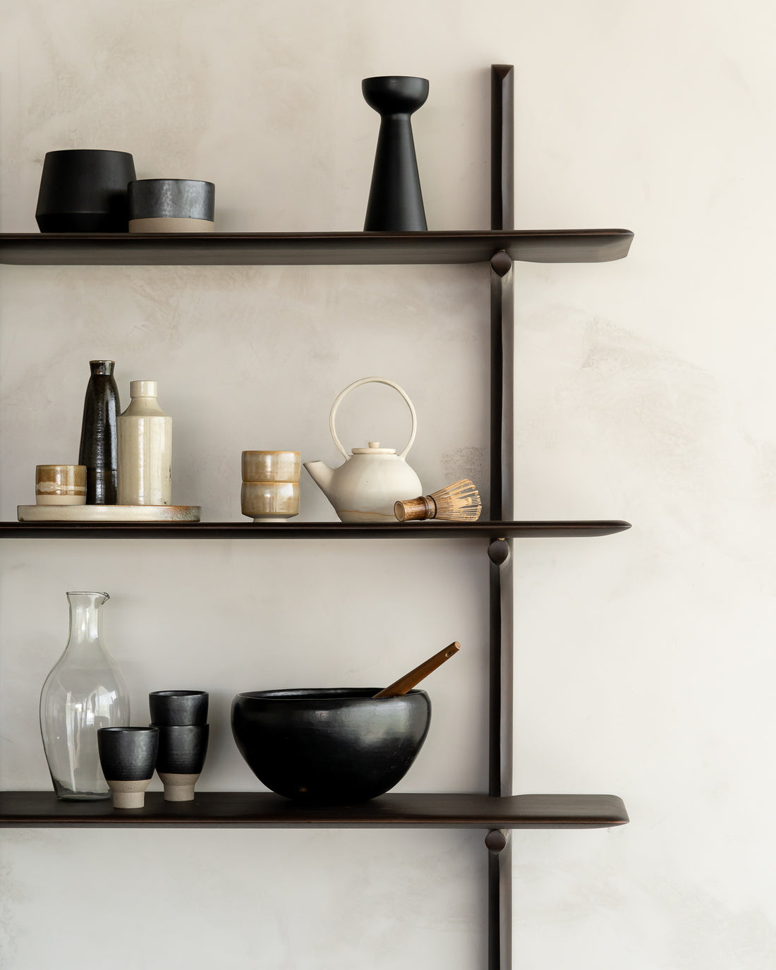 Pi Wall Shelf - varnished mahogany - dark brown - 3 shelves