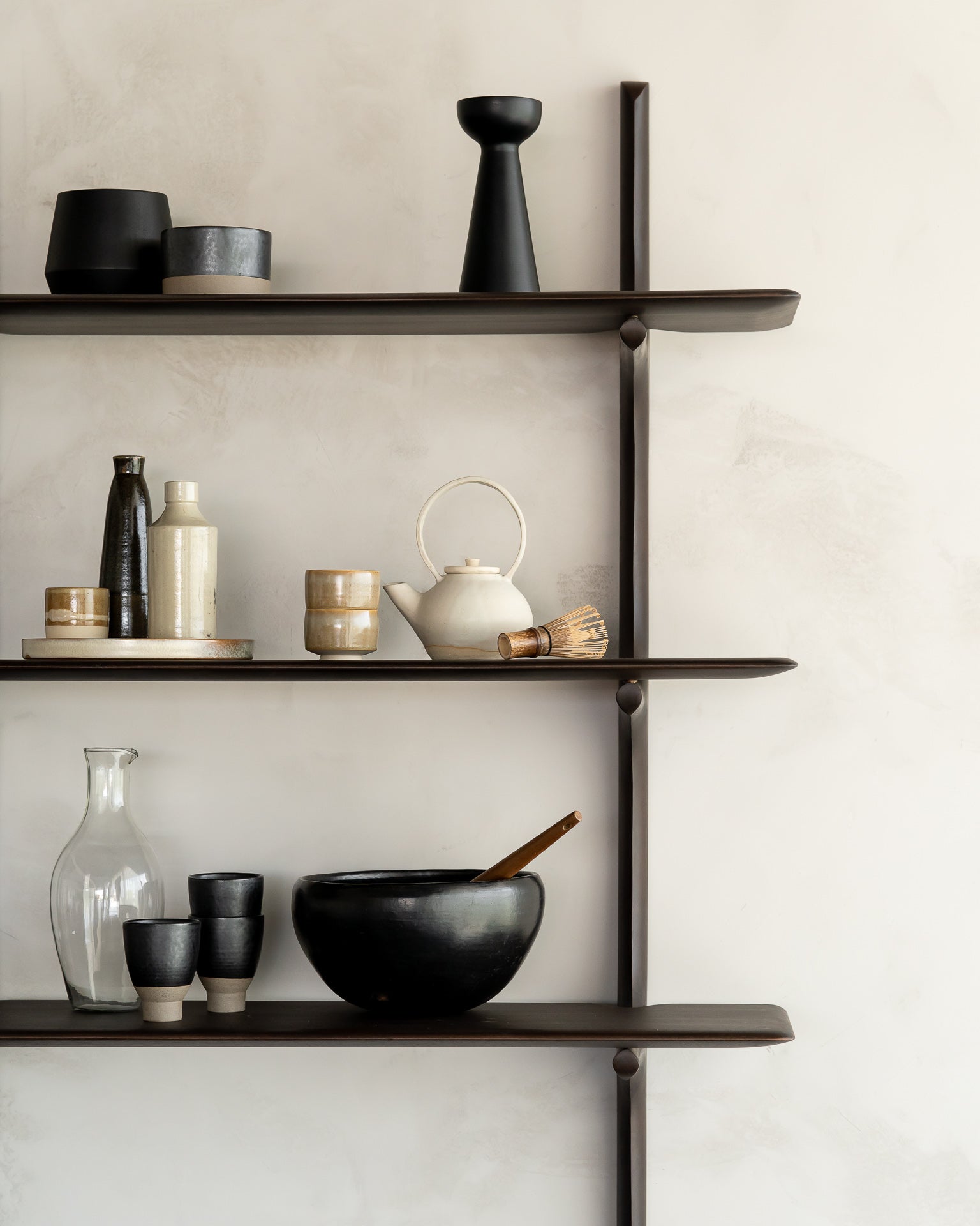 Pi Wall Shelf - varnished mahogany - dark brown - 3 shelves