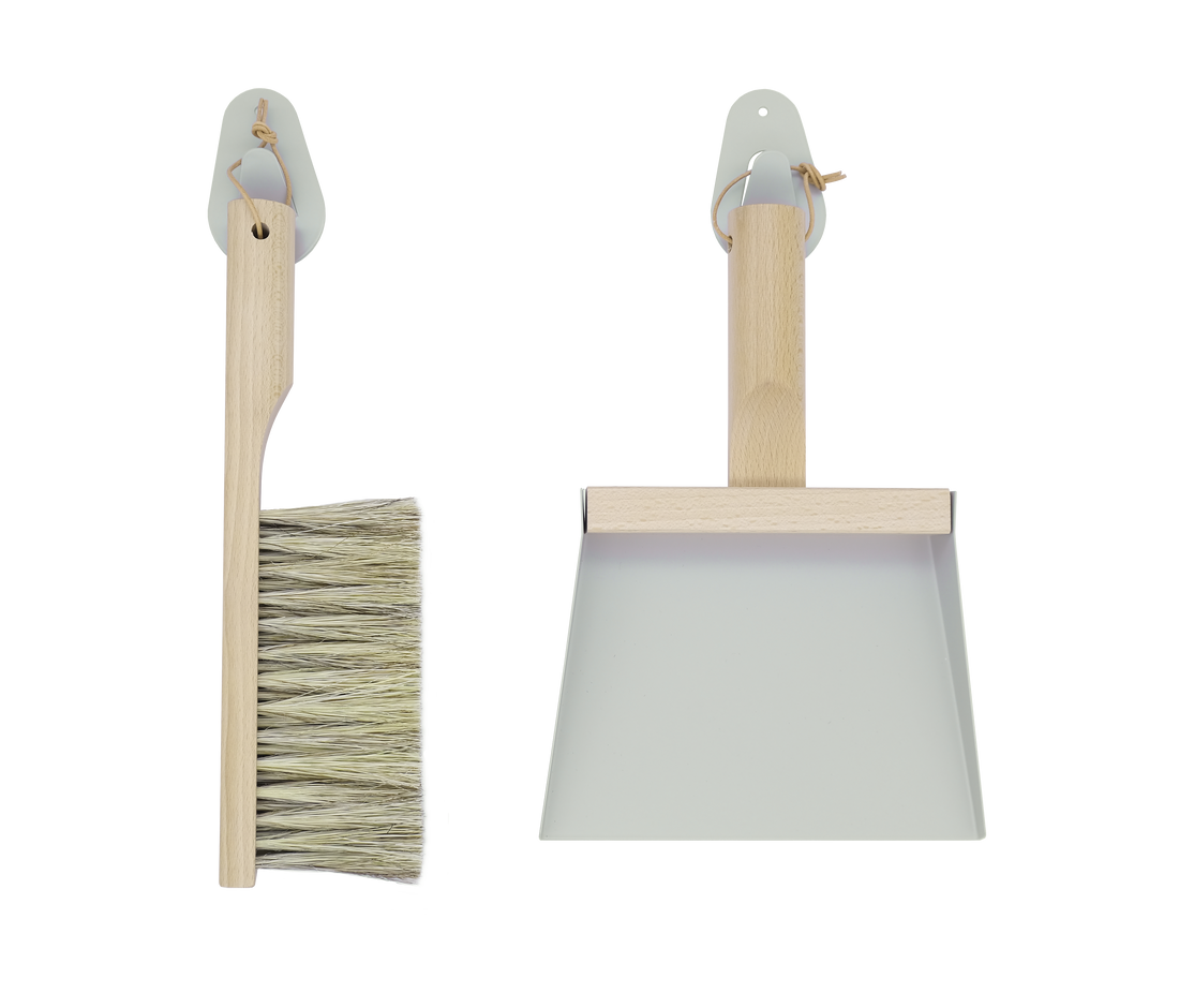 Andree Jardin NATURAL GRAY---&quot;Mr &amp; Mrs Clynk&quot; Hand Brush, Dustpan and Wall Hooks  