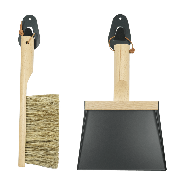 Andrée Jardin Mr. and Mrs. Clynk Black Dustpan &amp; Natural Broom with Wall Hooks Andrée Jardin andree-jardin-mr-and-mrs-clynk-black-dustpan-natural-broom-with-wall-hooks - French Dry Goods