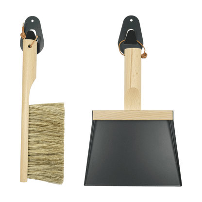 Andrée Jardin Mr. and Mrs. Clynk Black Dustpan &amp; Natural Broom with Wall Hooks Andrée Jardin andree-jardin-mr-and-mrs-clynk-black-dustpan-natural-broom-with-wall-hooks - French Dry Goods
