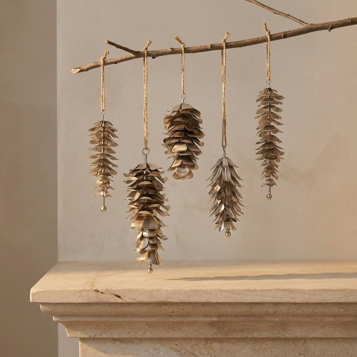 Gold Pinecone Ornaments, Assorted Sizes Set of 5