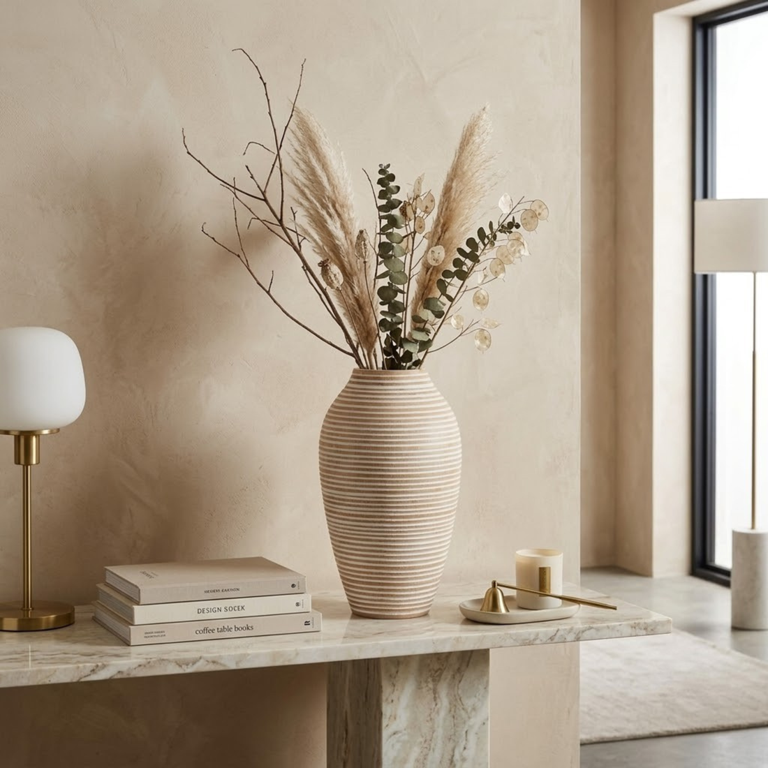White Striped Kiln Mango Wood Classic Vase