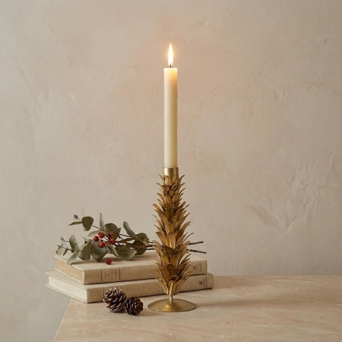 Gold Pinecone Taper Holder