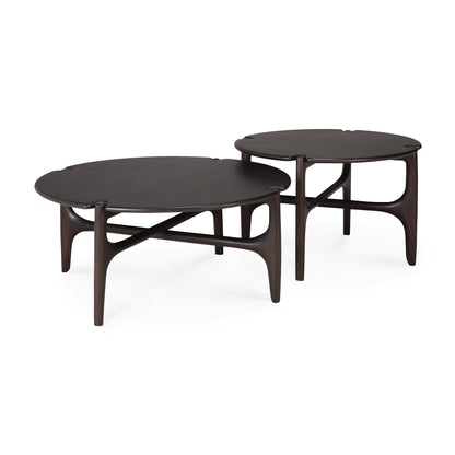 PI coffee table - varnished mahogany - dark brown - round