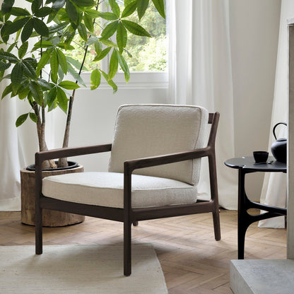 Jack Lounge Chair, Varnished Mahogany, Dark Brown, Ivory Fabric