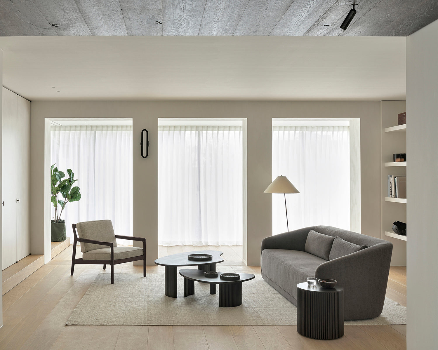 Jack Lounge Chair, Varnished Mahogany, Dark Brown, Ivory Fabric