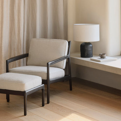 Jack Footstool, Varnished Mahogany, Dark Brown, Ivory Fabric